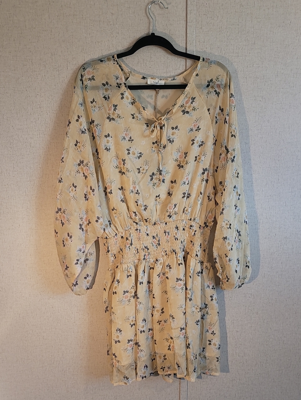 Easel Yellow Floral Smocked Waist Midi Dress
